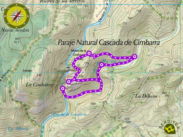Mapa topográfico de la Ruta de la Cascada de La Cimbarra