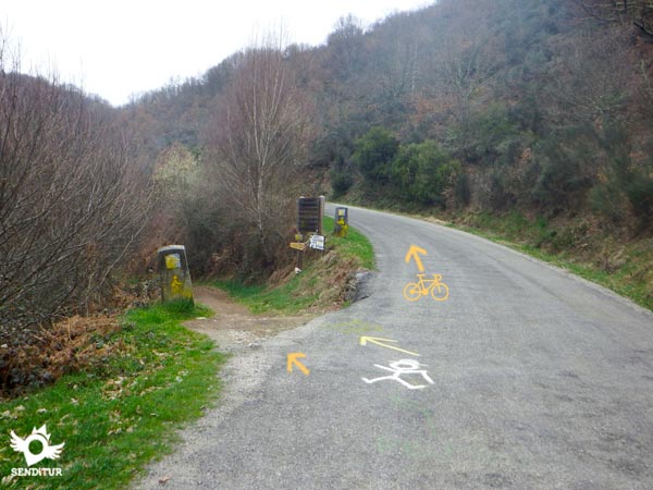 El Camino continúa por la izquierda, los ciclistas siguen la carretera hasta Laguna de Castilla