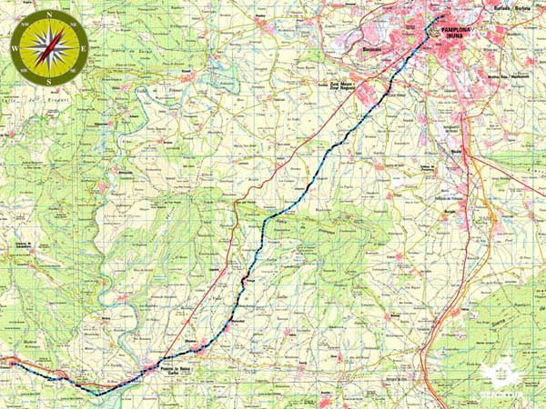 Topographical Map Stage 4 Pamplona-Puente la Reina-Cirauqui of the Frenc:Way