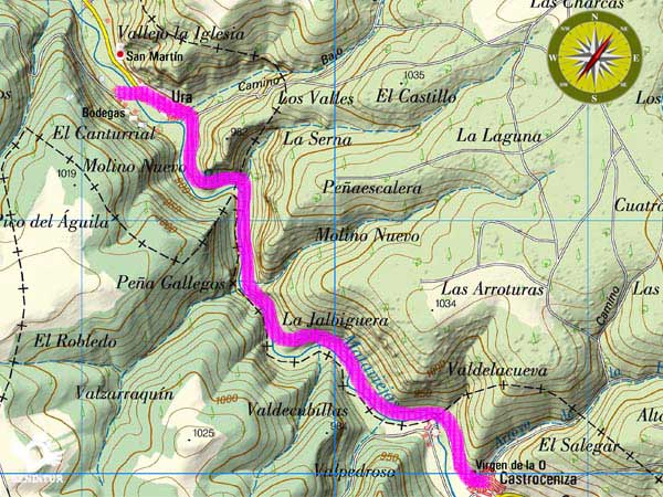 Mapa topográfico con el recorrido Desfiladero de Mataviejas