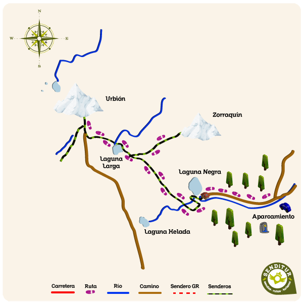 Map of the ascent to Urbión from Black Lagoon