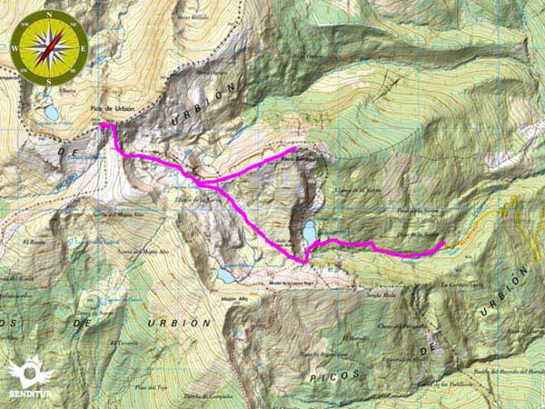 Topographic map with the route Ascent to Urbión from Black Lagoon