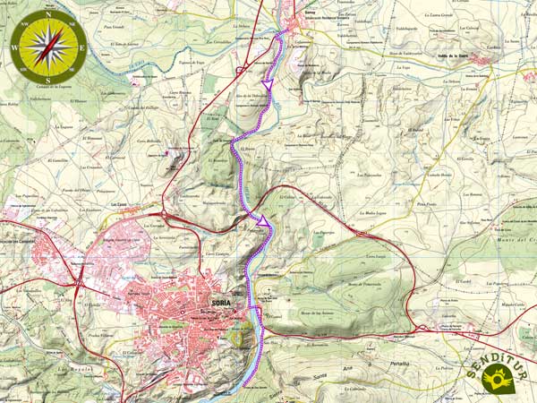 Mapa topográfico del Sendero del Duero de Garray a Soria