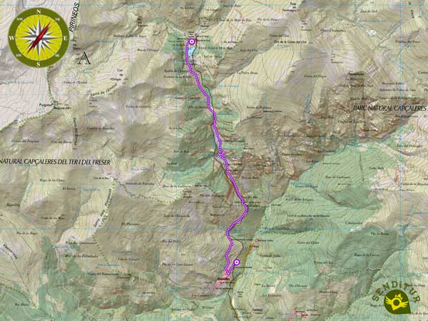 Topographical map of the Old Path from Queralbs to Núria