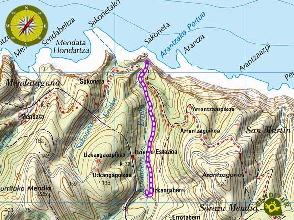 Topographic map with the itinerary Georoute of Sakoneta