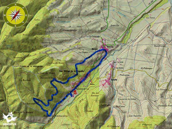 Topographic map wit:the itinerary of the Route of Gonzalo of Berceo