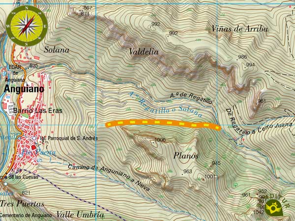 Mapa topográfico de la ruta al Mirador Las Ventanas