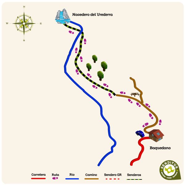 Map of the route of the Source of the Urederra