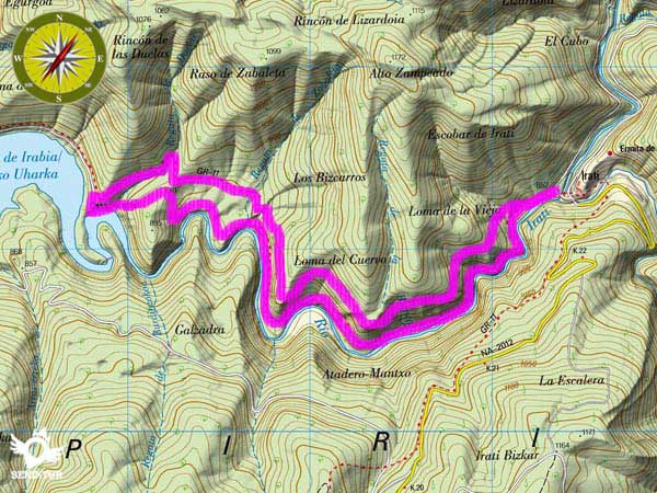 Mapa topográfico con el recorrido Sendero del Bosque de Zabaleta